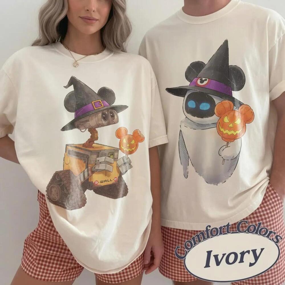 S Wall-E And Eve Couple Halloween Shirt, Retro Disney Pixar Tee 2 Sided
